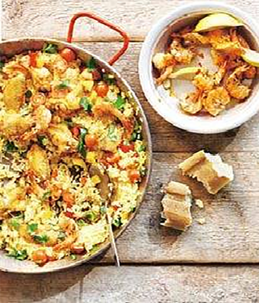 Paella met kip en gamba's