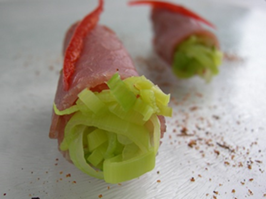 Pastrami met prei en roomkaas