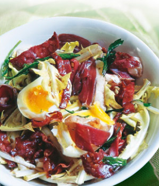 Salade van molsla met chorizo en ham